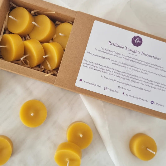 Glass Tealight Refills (10 pure beeswax tealight candles)